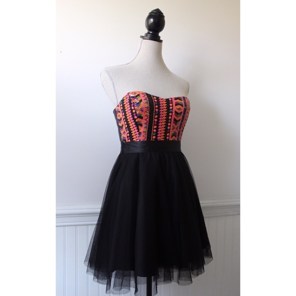 Teeze Me Black Strapless Dress w/Sequined Bodice - Picture 2 of 8